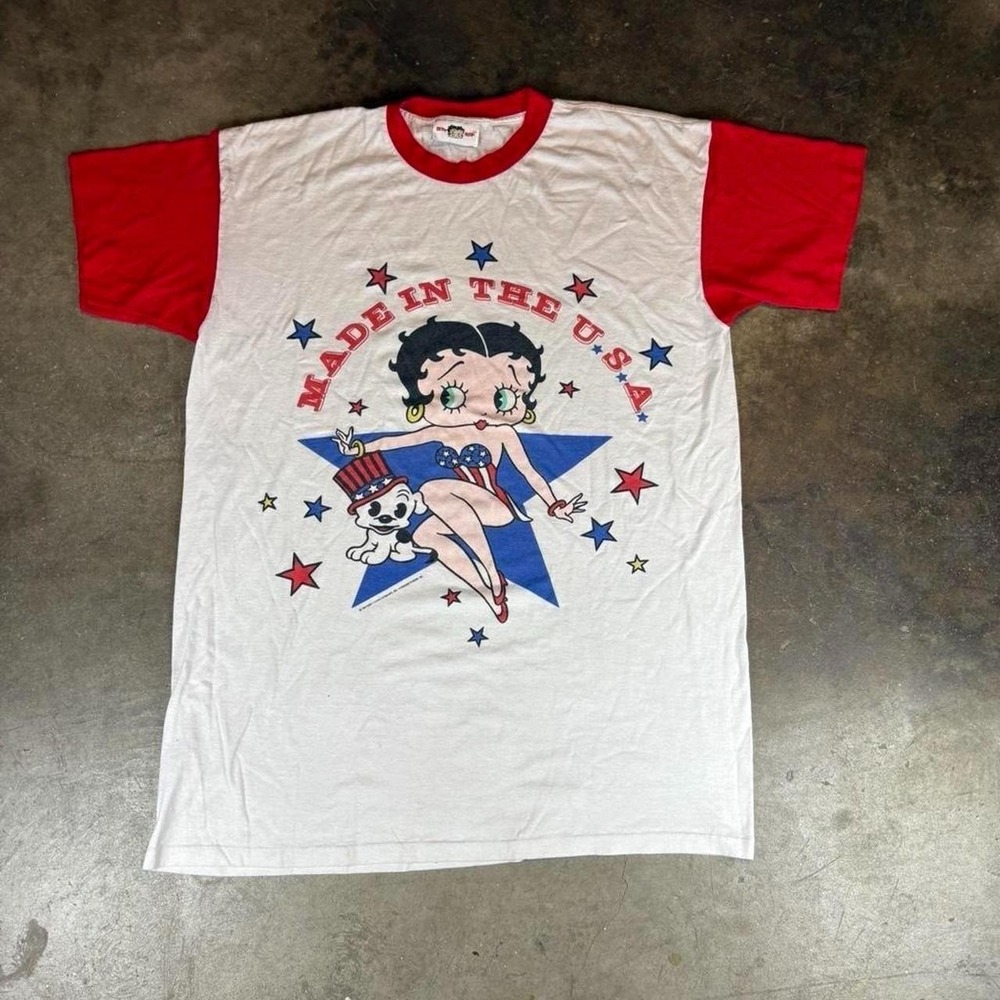 Vintage 90s Betty Boop made in USA red + white tee Oversized men's XL